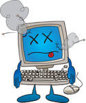 Royalty-free cartoon styled clip art graphic of a desktop computer cartoon...
