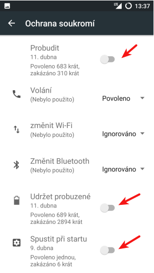 Pokud to Vaše verze androidu umožňuje, můžete jednotlivým aplikací zakázat spouštění po startu, a probouzení z úsporného režimu.